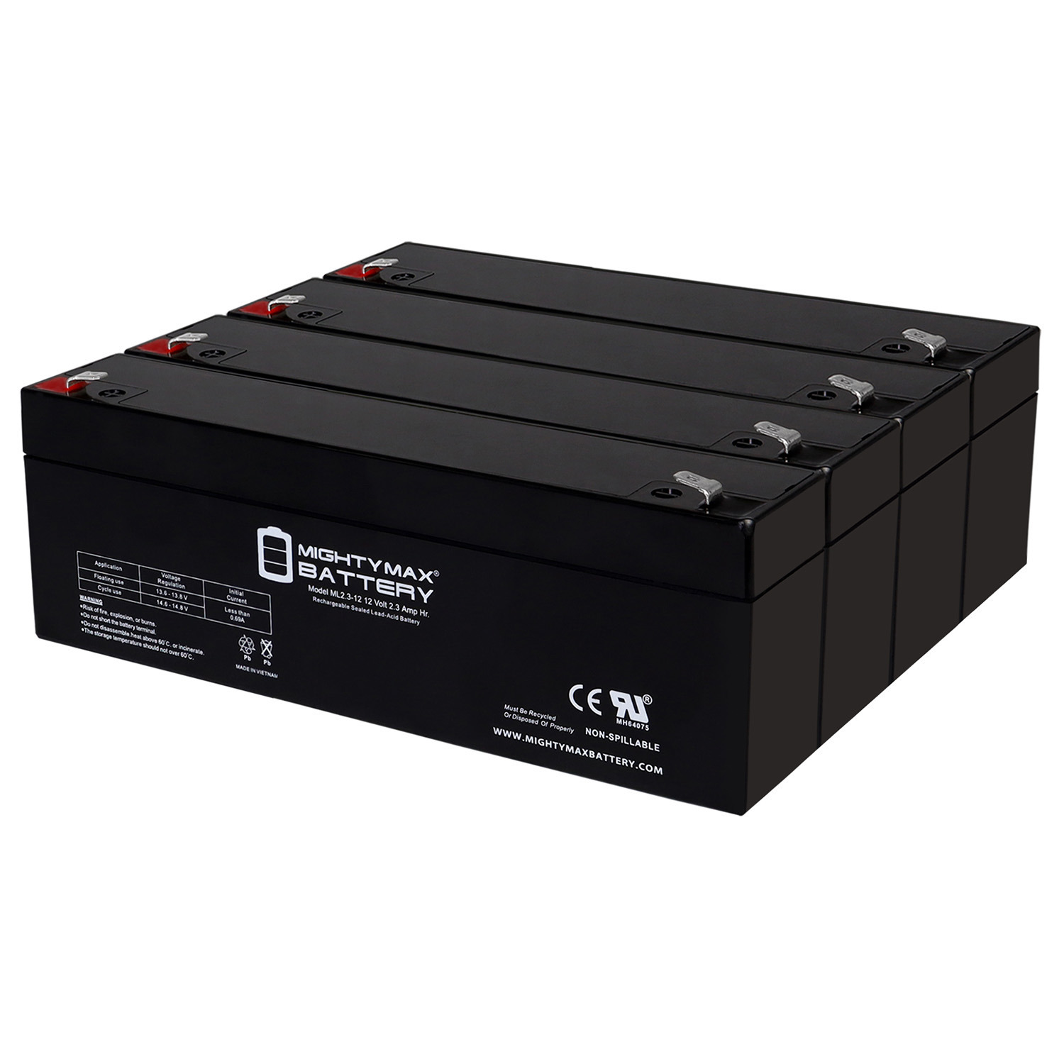 Mighty Max 12V 2.3AH F1 SLA Replaces Dr Power Equipment 143871WT2.9-12 - 4 Pack
